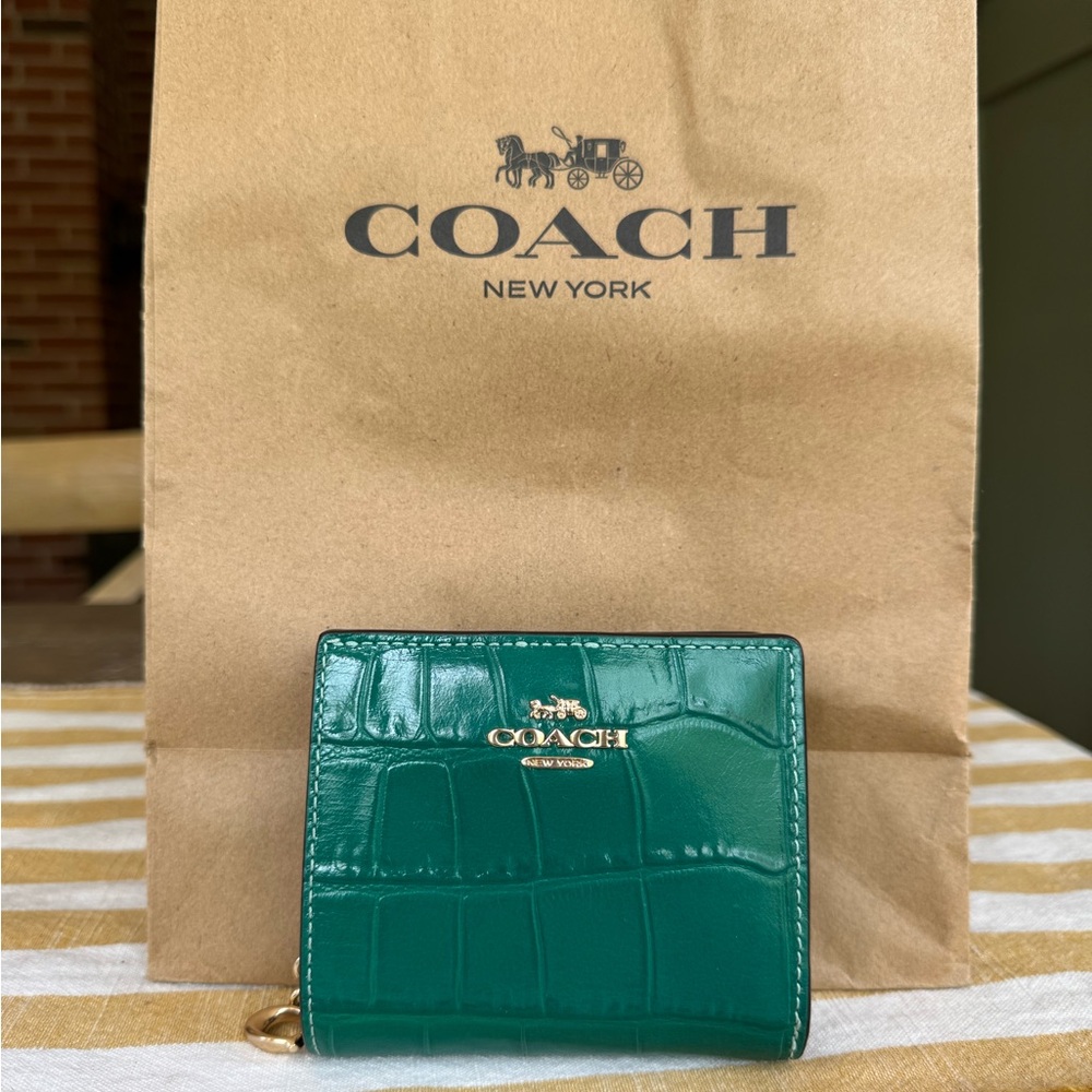 Coach Green Croc-Embossed Wallet